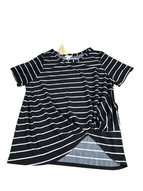 NEW Paper Plane Black & White Stripe Twist Front Blouse Women's 1X Short Sleeve
